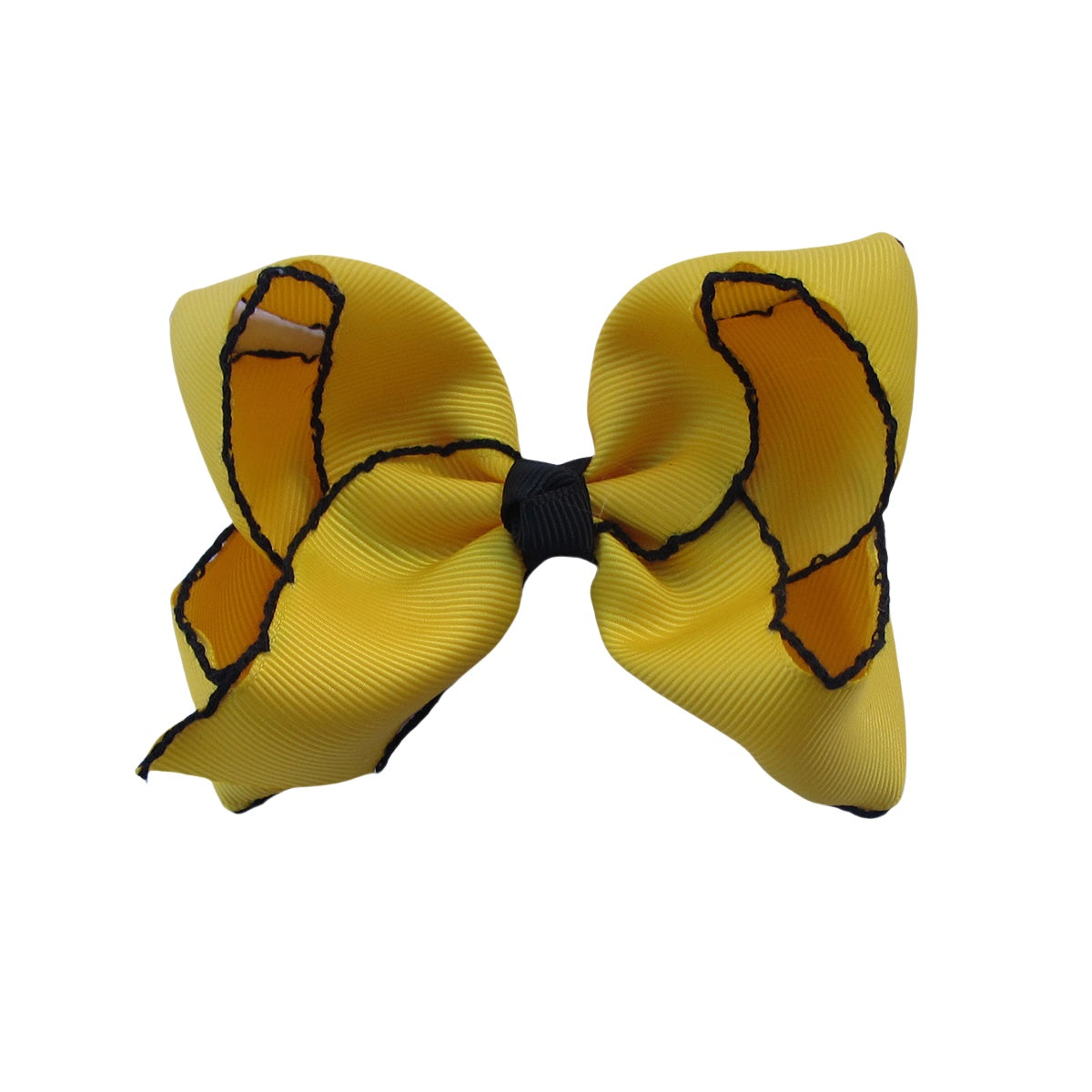 4 IN Maize w/Black stitching Moonstitch Hair Bows on a double prong alligator with Plain center Wrap