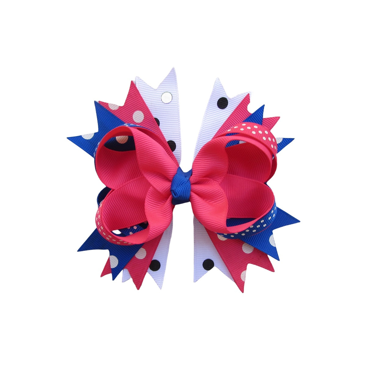 5 IN Shocking Pink,Cobalt and White polka dot Hair Bows