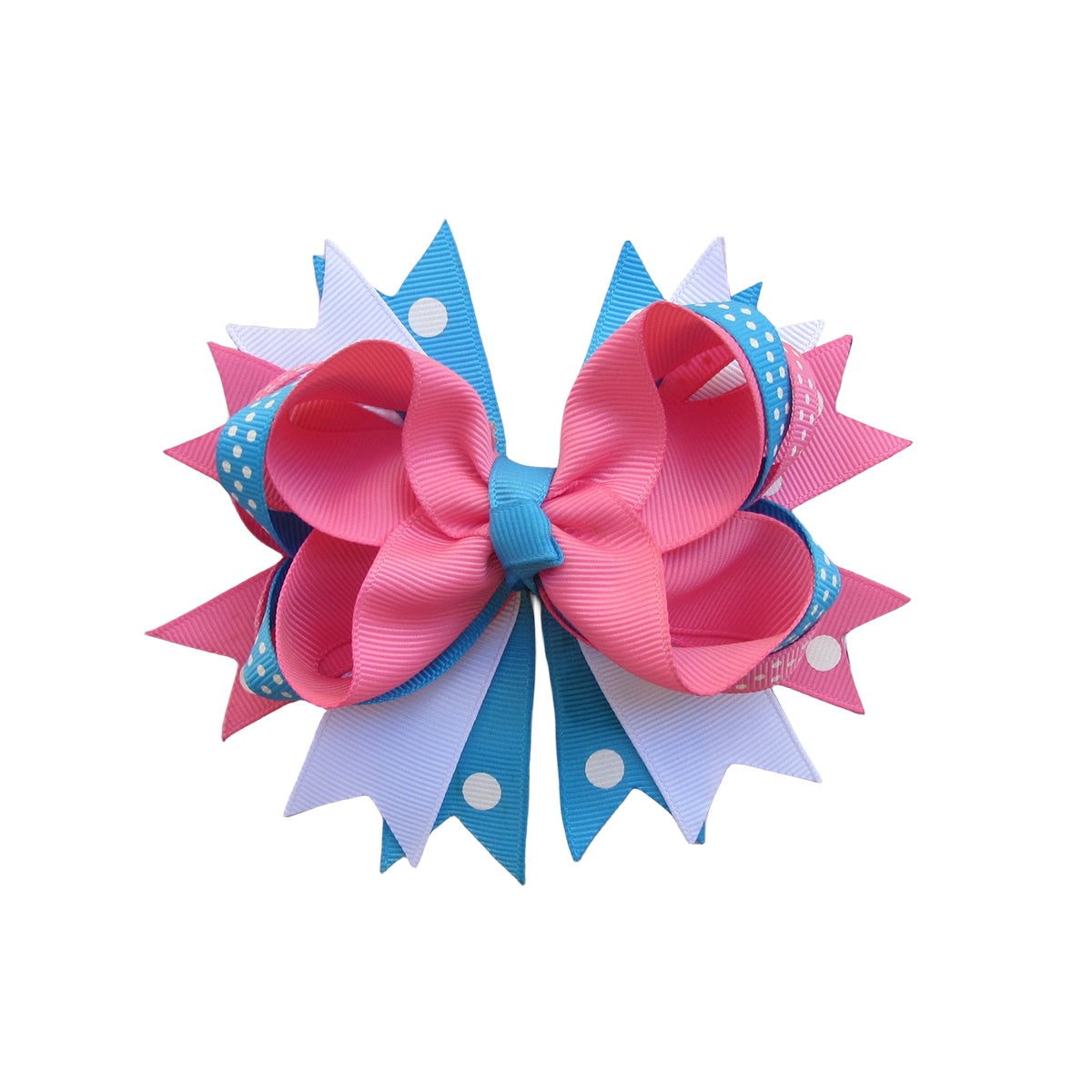 5 IN Pink,Blue and White polka dot Hair Bows