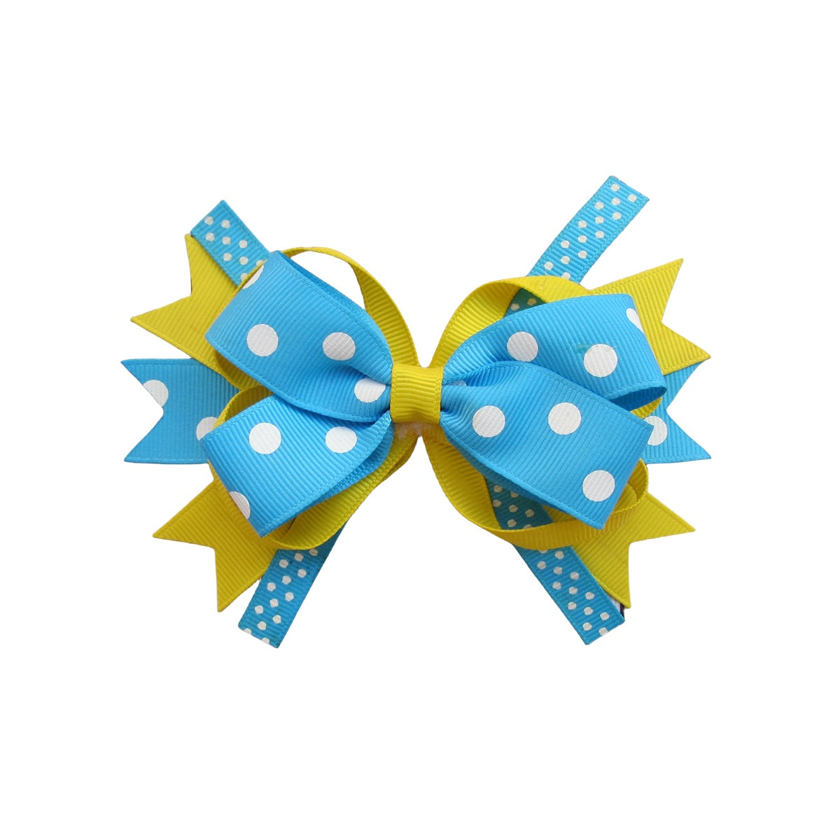 4 IN Blue and Yellow polka dot Hair Bows