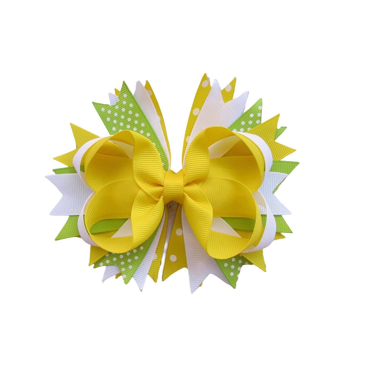 5 IN Yellow,Green and White polka dot Hair Bows