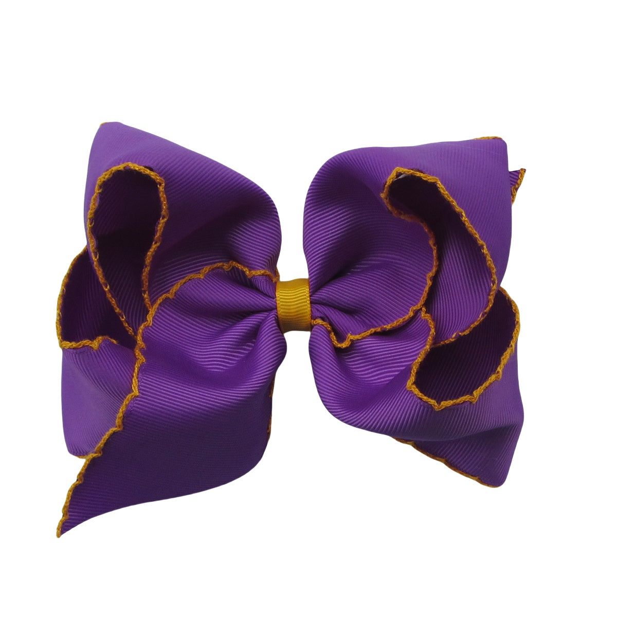 5 IN Purple w/Dandelion stitching Moonstitch Hair Bows on a double prong alligator with Plain center Wrap