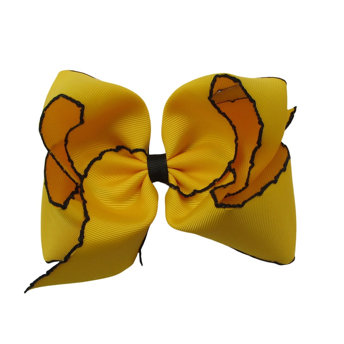 5 IN maize w/black stitching Moonstitch Hair Bows on a double prong alligator with Plain center Wrap