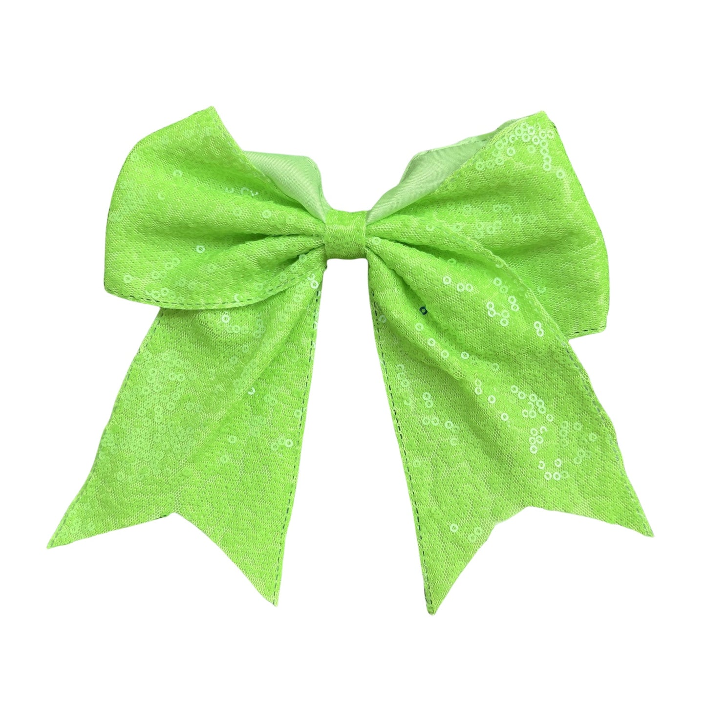 7 IN Lime Green Sequin Cheer Hair Bows Large Alligator Clip
