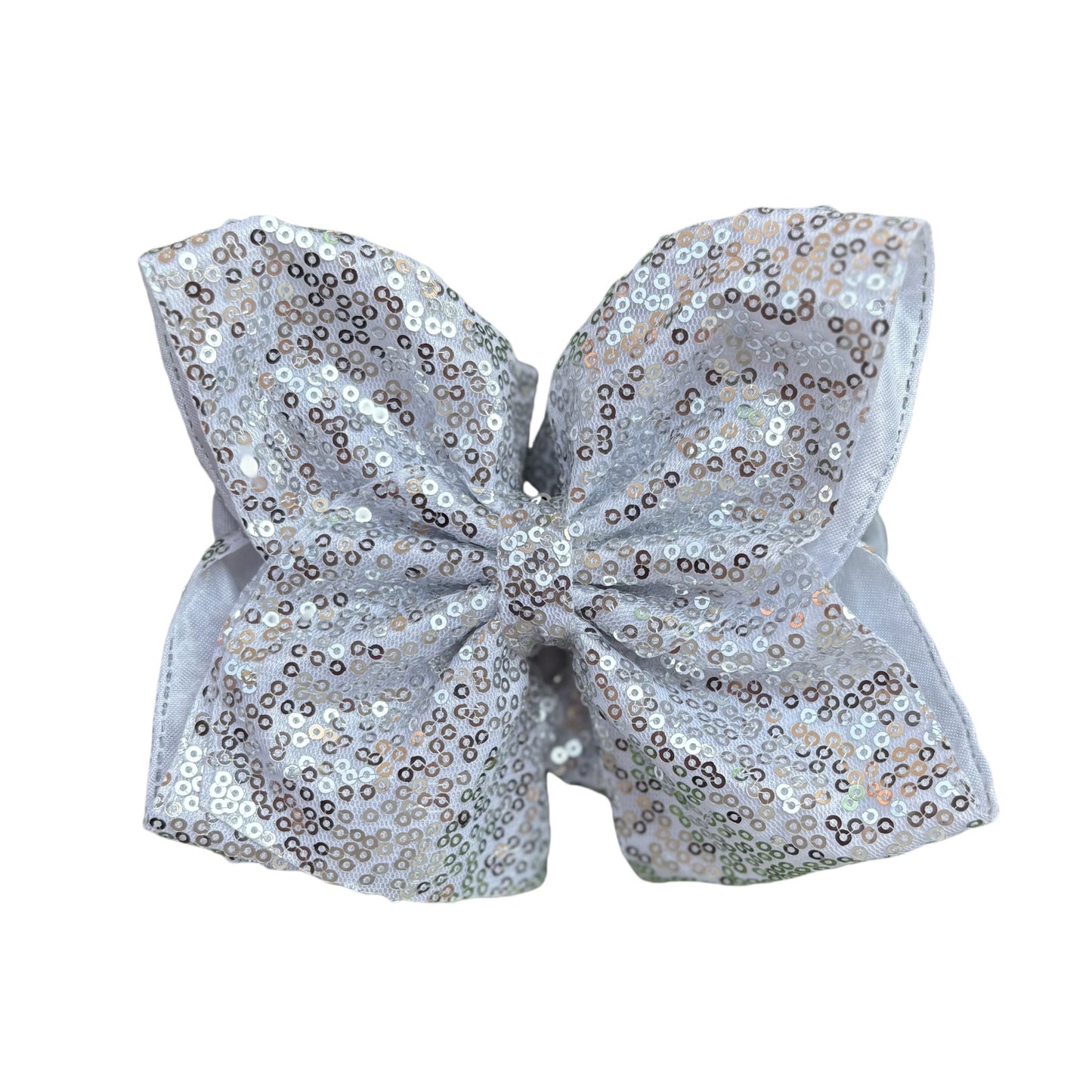 7 IN Silver Sequin Double Layer Boutique Hair Bows