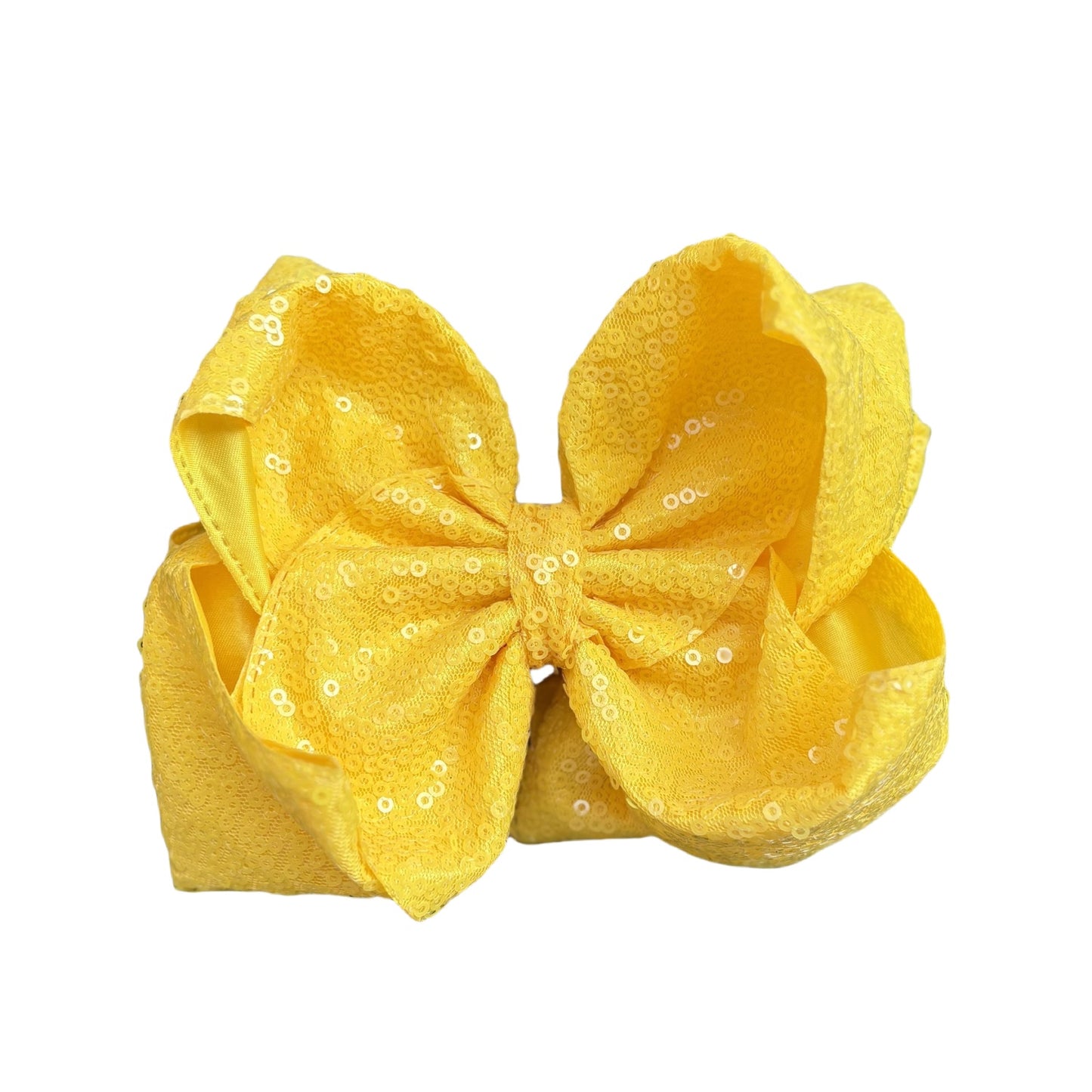 7 IN Yellow Sequin Double Layer Boutique Hair Bows