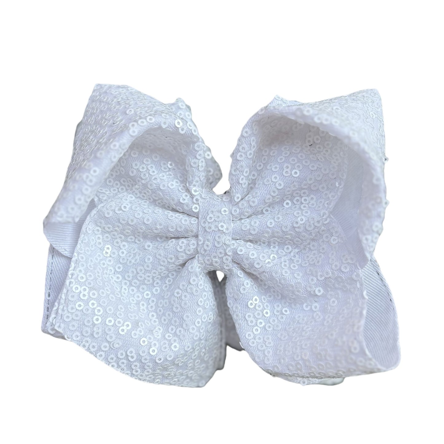 7 IN White Sequin Double Layer Boutique Hair Bows