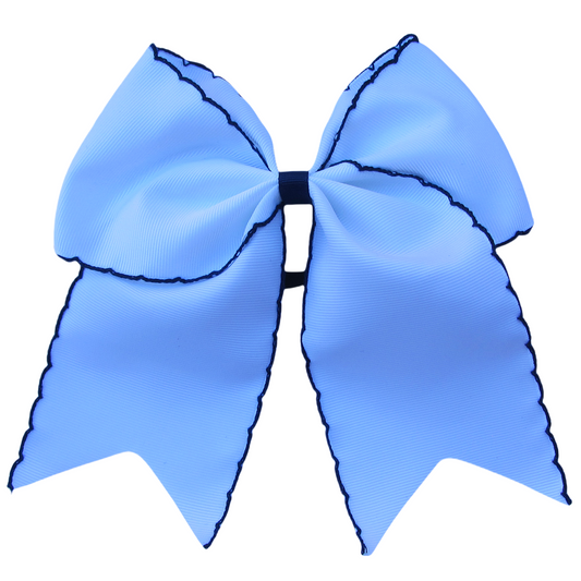 White and Navy Moonstitch Cheer Hair Bows