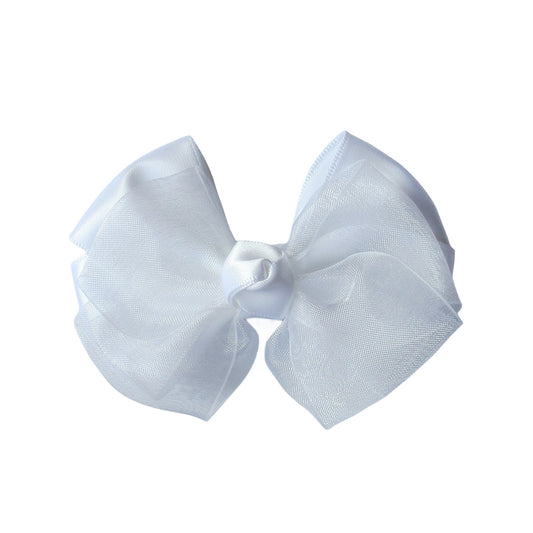 3.5 In White Organza Hair Bows Alligator Clip