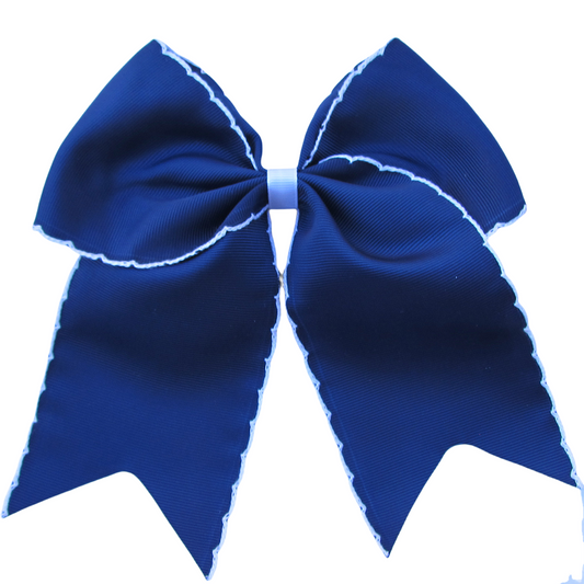 Navy and White Moonstitch Cheer Hair Bows