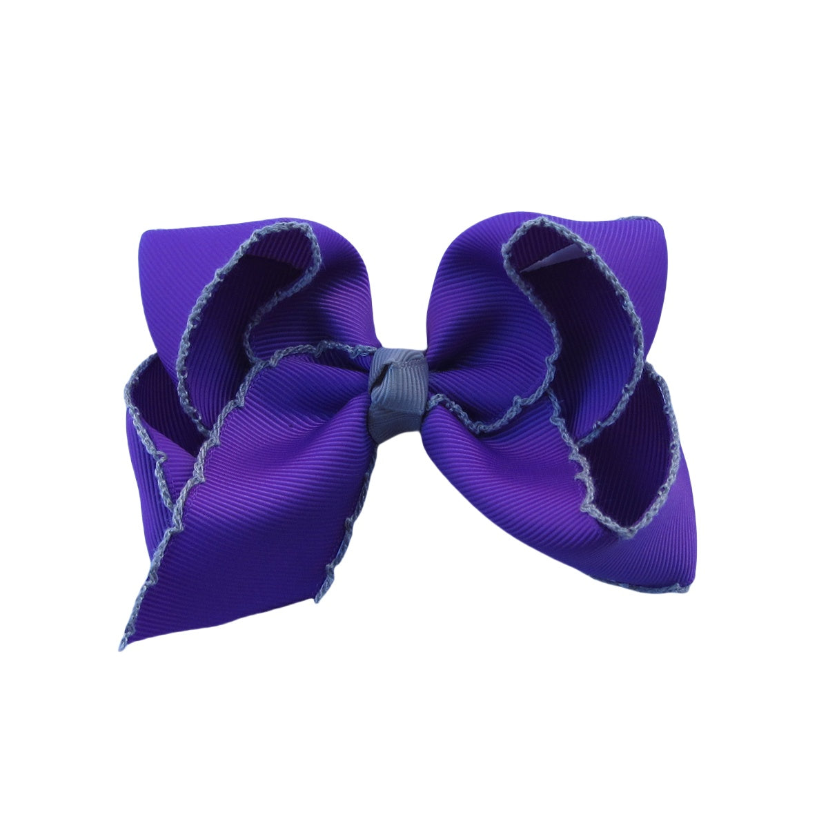 4 IN Purple w/Silver stitching Moonstitch Hair Bows on a double prong alligator with Plain center Wrap