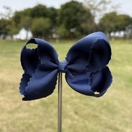 4 IN Navy Scalloped Hair Bows