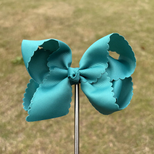 4 IN Turquoise Scalloped Hair Bows