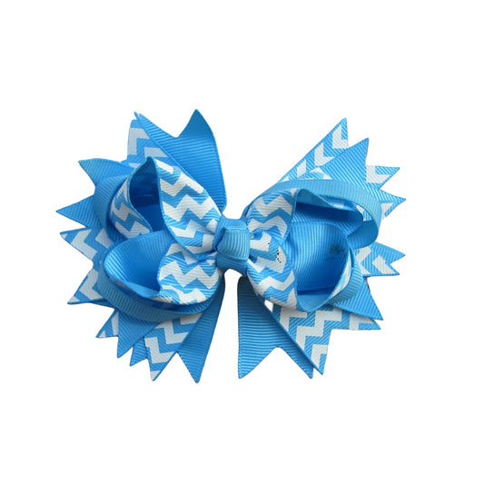 4.5 IN Blue Chevron Hair Bows