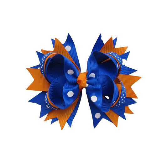 5 IN Cobalt and Tangerine polka dot Hair Bows