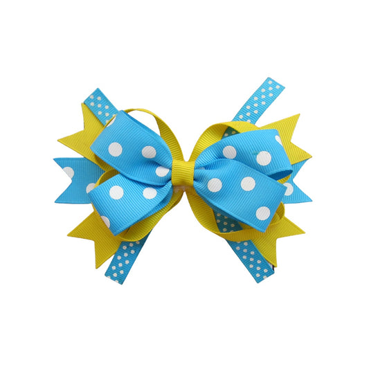 4 IN Blue and Yellow polka dot Hair Bows