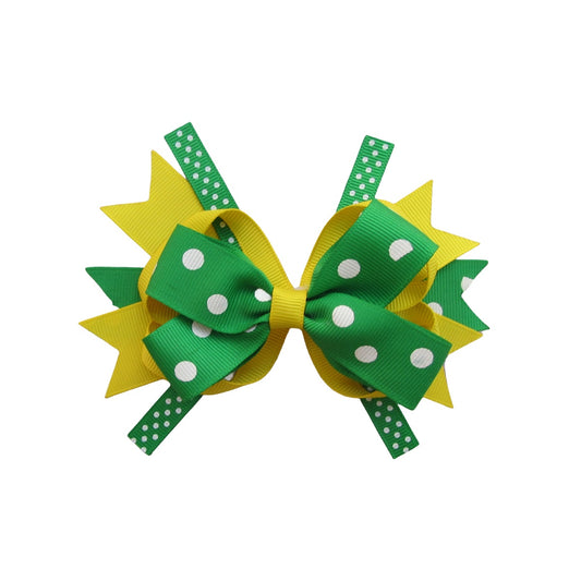 4 IN Green and Yellow polka dot Hair Bows