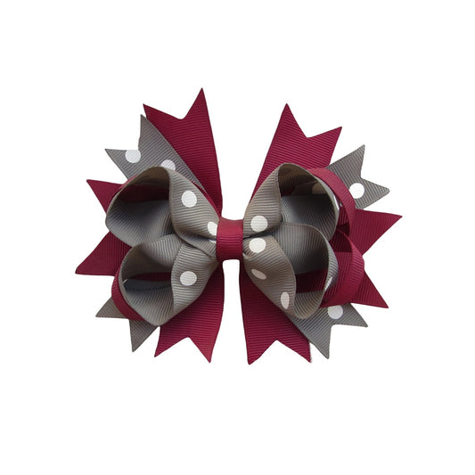 5 IN Wine and Silver polka dot Hair Bows