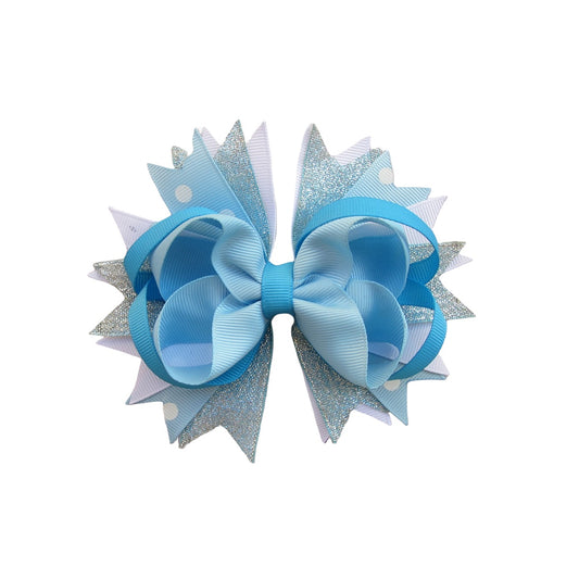 5 IN Blue,Lt.Blue and White polka dot Hair Bows