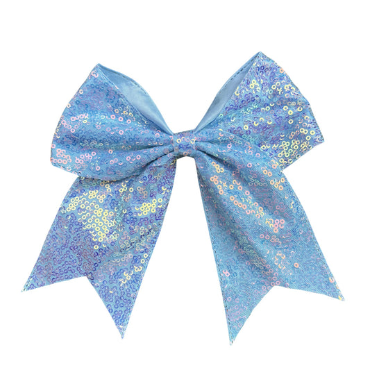 7 IN Light blue Sequin Cheer Hair Bows Large Alligator Clip