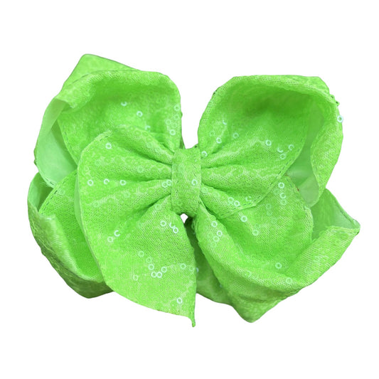 7 IN Lime Green Sequin Double Layer Boutique Hair Bows