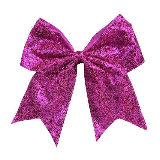7 IN Rose pink Sequin Cheer Hair Bows Large Alligator Clip