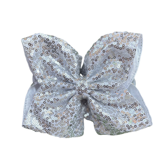 7 IN Silver Sequin Double Layer Boutique Hair Bows
