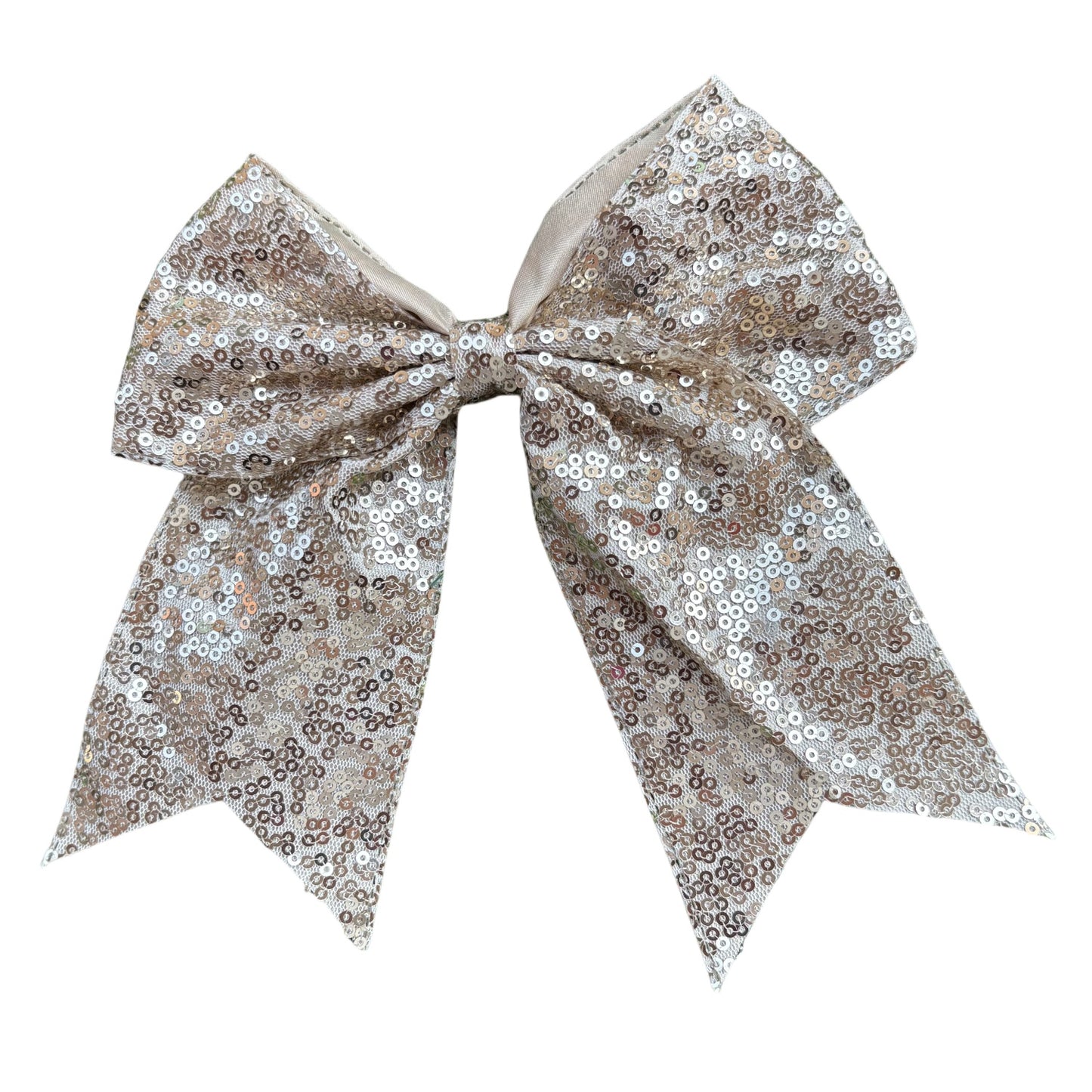 7 IN Tan Sequin Cheer Hair Bows Large Alligator Clip