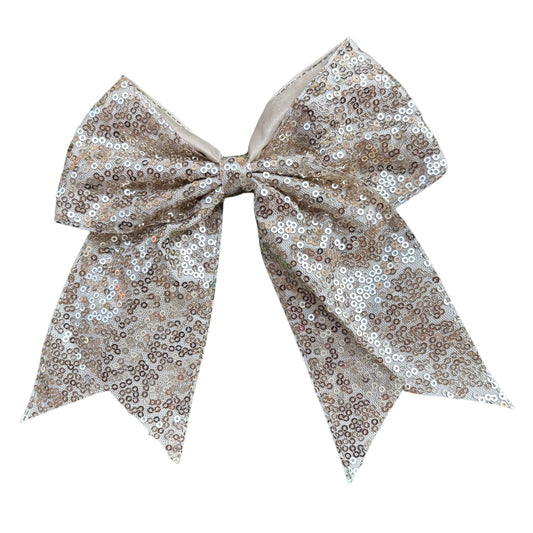 7 IN Tan Sequin Cheer Hair Bows Large Alligator Clip