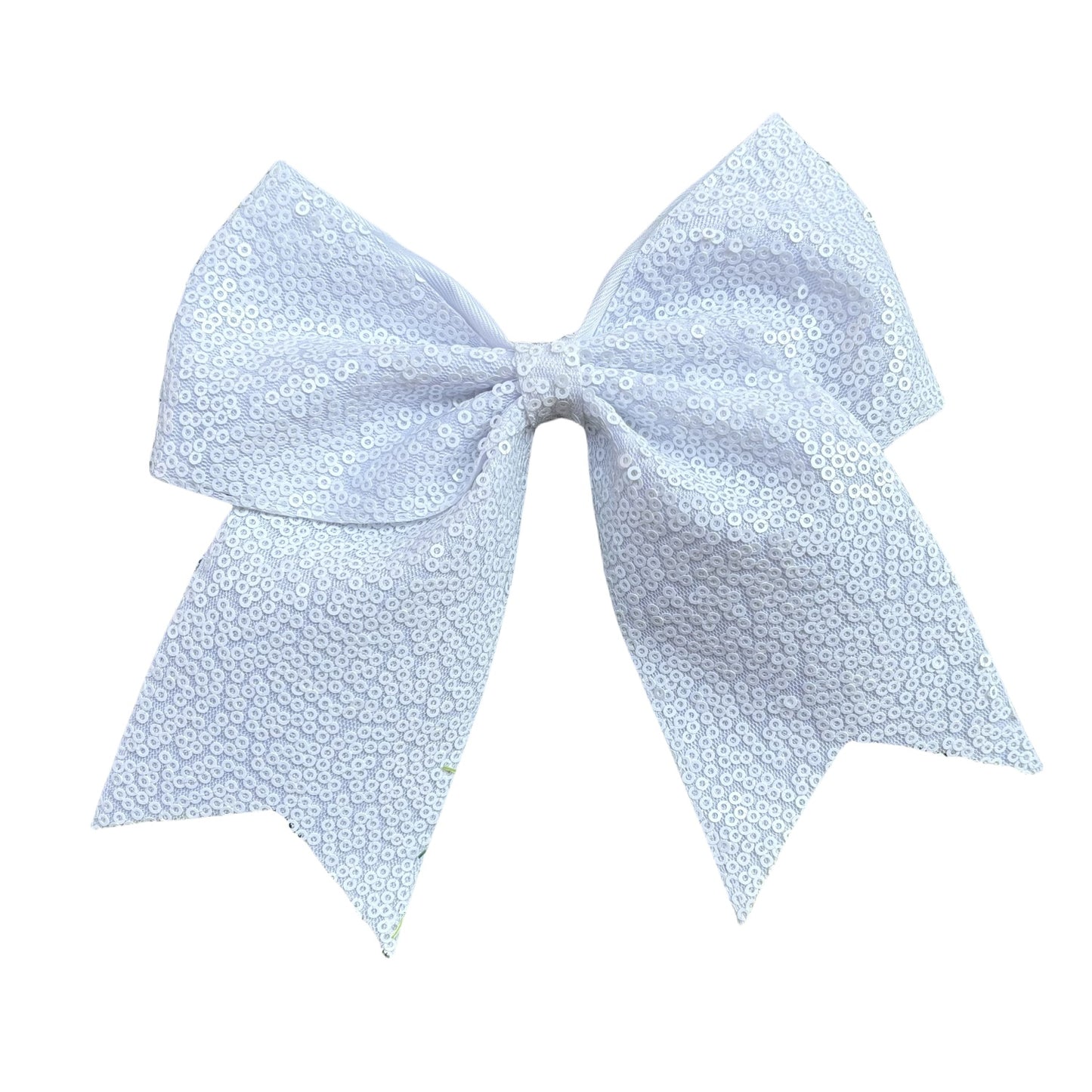7 IN White Sequin Cheer Hair Bows Large Alligator Clip