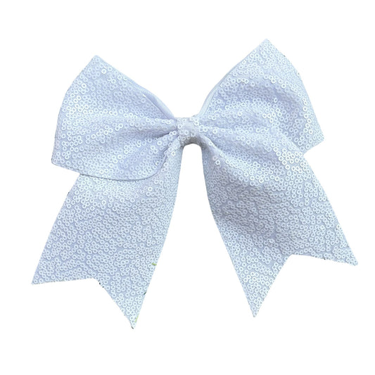 7 IN White Sequin Cheer Hair Bows Large Alligator Clip