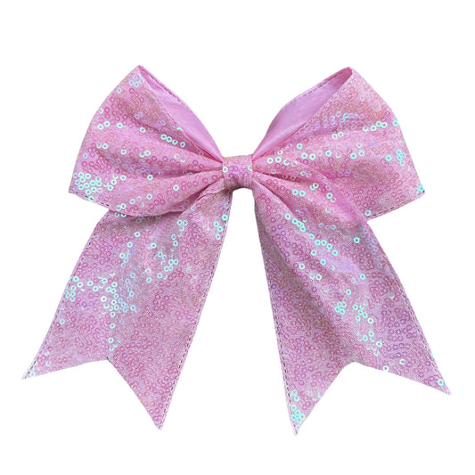 7 IN light pink Sequin Cheer Hair Bows Large Alligator Clip