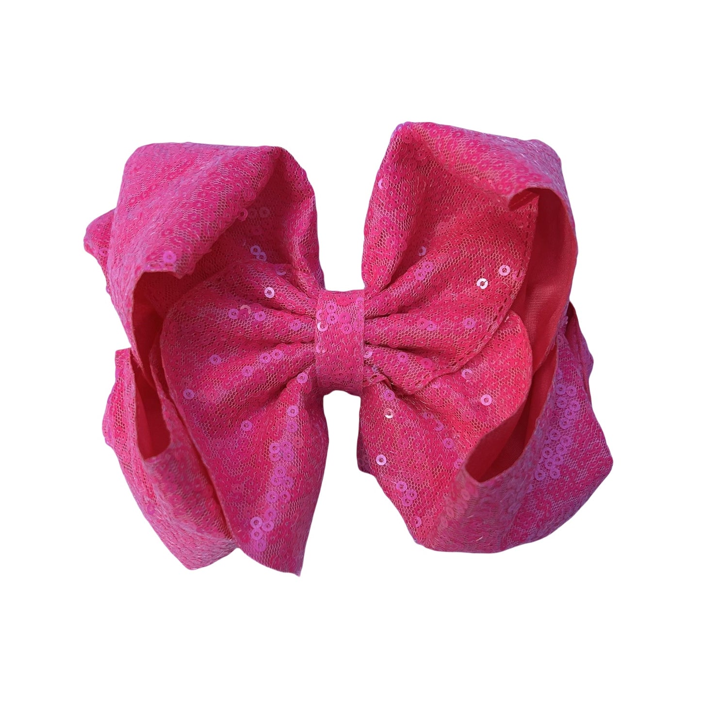 7 IN shocking pink Sequin Double Layer Boutique Hair Bows