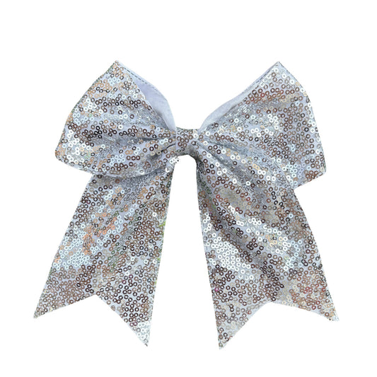 7 IN silver Sequin Cheer Hair Bows Large Alligator Clip