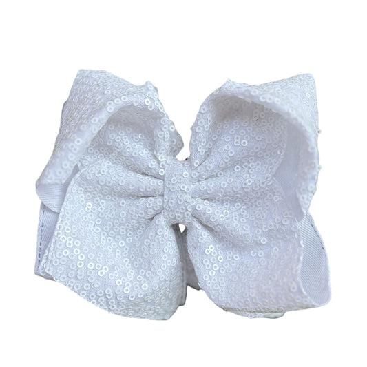 7 IN White Sequin Double Layer Boutique Hair Bows